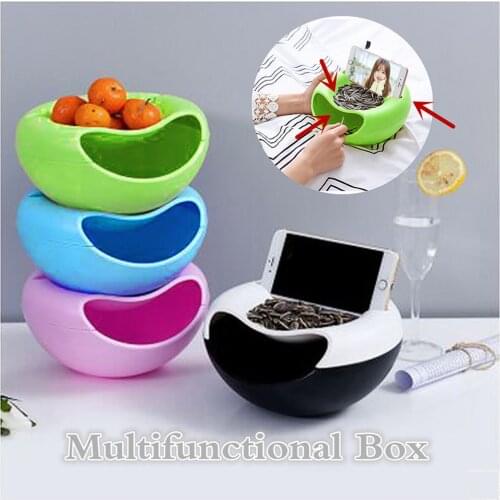 Creative Multi-Style Shape Lazy Snack Bowl Plastic Double Layers Snack Storage Box Bowl Lazy Fruit Plate Bowl With Phone Holder