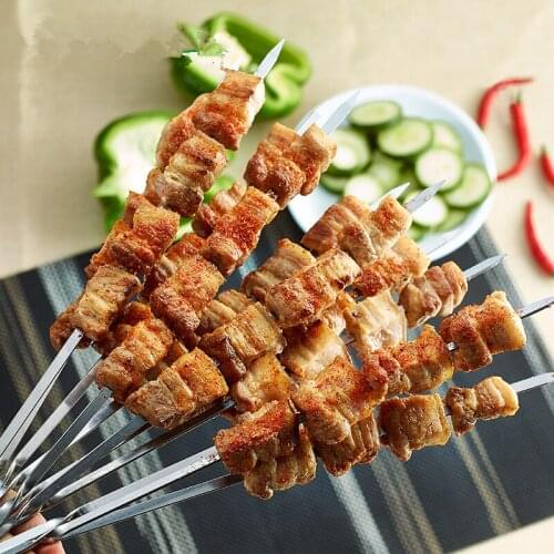 Skewers for Barbecue Reusable Grill Stainless Steel Skewer Shish Kebab BBQ Camping Flat Forks Gadget Kitchen Accessories 6-12pcs