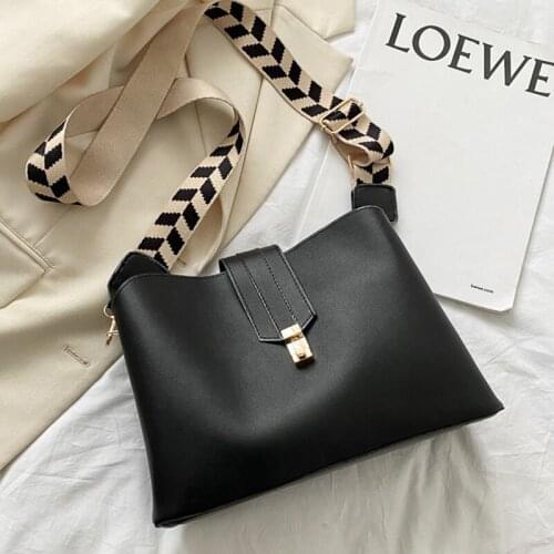 Fashion PU Leather Shoulder Bag for Women 2021 Branded Wide Belt Designer Handbags Womens Trend Solid Color Crossbody Bag