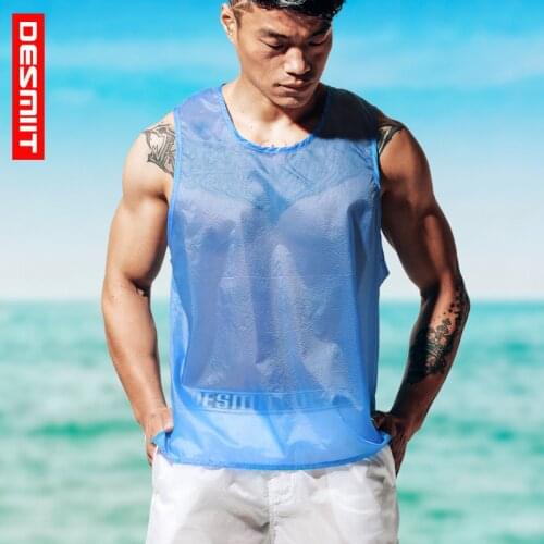 Super-thin Soft Surf Swim Shirt Men Sleeveless Beach Sun Proof Shirts Quick Dry Water Sport Sails Surfing T Shirt Desmiit Brand