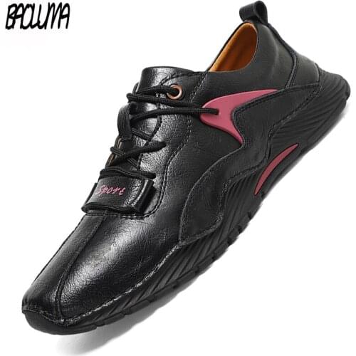 Brand Mens Shoes Sneakers Genuine Leather Loafers Casual Shoes Roman Handmade Platform Luxury Outdoor Walking Men Driving Shoes