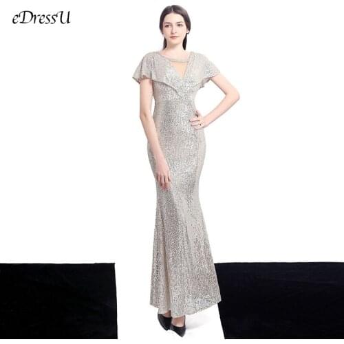 4 Colors Sequins Evening Dress U-Collar Mermaid Party Dress Vestido de Fiesta Slim Long Formal Prom Dress YNY-18133