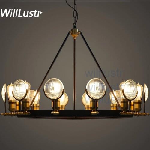 Willlustr vintage ribbed glass shade pendant lamp Bar cafe hotel home use hanging Lighting metal antique bronze suspension light