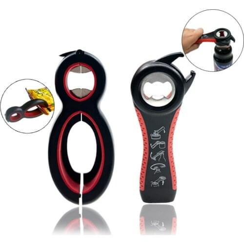 6 in 1 Multi-functional Bottle Beer Openers Keychain Jar Gripper Non-slip Can Wine Remover Cap Bottle Launcher Kitchen Bar Tools
