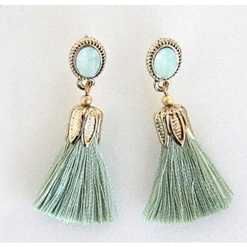 Hot Fashion Color Oval Thread Long Tassel Earrings Rhinestone Drop Statement Fringe Earrings For Women Wholesale Accessories