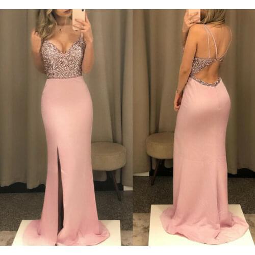 Lady Long Dress Maxi Evening Dress Ever Pretty V-Neck Fish Sequined Formal Dresses Women Elegant Party Gowns Pink Black 2020