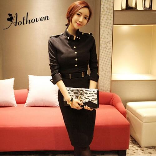2018 Autumn Work Office Pencil Dress Women Black Stand Collar Long Sleeve Bandage Party Dress Vintage Bodycon Dress Vestidos