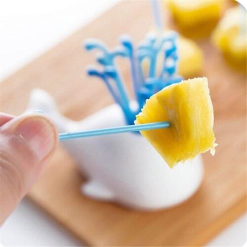 1set Whale Plastic Fruit Fork Toothpick Forks GadgetKitchen Fruit Forks Party Utensils Spouting Reusable Picks Holder Stand