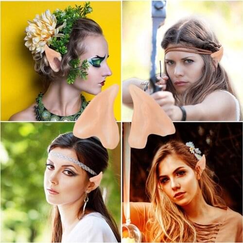 1Pair Elf Ears Fairy Cosplay Accessories Halloween Masquerade Party Christmas Angel Latex Soft Ear Pointed Tips False Ears Props