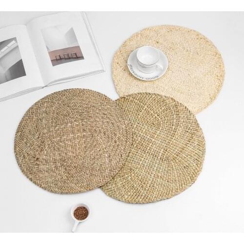 1pc 38cm Round Woven Rattan Table Mats Straw Placemat Non-Slip Cup Coaster Pot Holder Dining Insulation Pads Kitchen Accessories