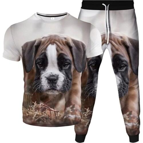 Christmas Animal Black Dog Cute Pug Pitbull Wolf Pig 3D Print Men Women Fashion Tracksuit T-Shirt+Trousers 2Pcs Set Clothes Suit