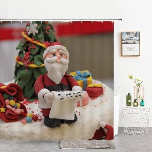 2021 Christmas Bathroom Curtains Red New Year Xmas Shower Curtains Snowman Snowflake Festival Santa Claus 3d Shower Curtain