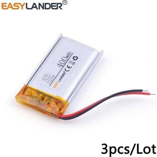 3pcs /Lot 502339 400mAh 3.7v lithium Li ion polymer rechargeable battery For DVR Sports headphone speaker Driving recorder mouse