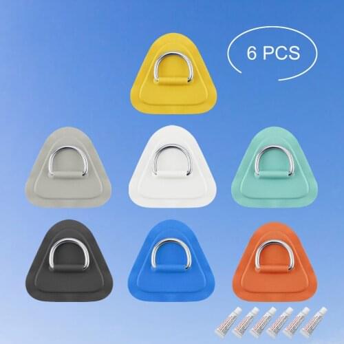 6PCS Stainless Steel D Ring Pad Patch Water Sports Buckle for PVC Inflatable Boat Raft Dinghy Canoe Kayak Surfboard SUP Tie Down