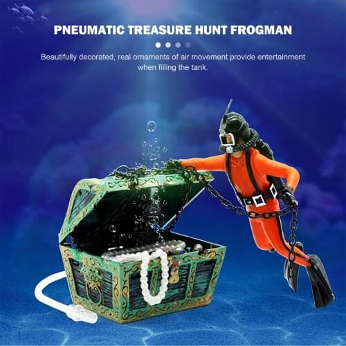 Fish Tank Treasure Chest and Diver Live-Action Aerating Aquarium Decoration Hunter Treasure Chest Underwater Landscape Ornament