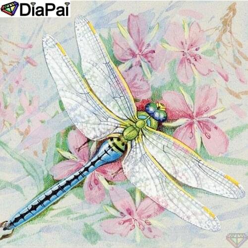 DIAPAI Diamond Painting Cross Stitch "Dragonfly flower" 5D DIY Diamond Embroidery Full Square/round Rhinestone Of Picture A26373