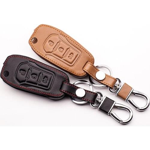 Car styling For Ford leather key cover For Ford Mustang Mondeo 2013 MK3 MK4 Edge 2015 Genuine Leather Key cases car key case