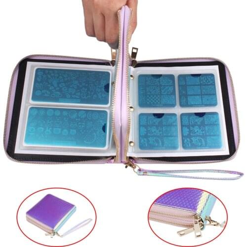 Nail Plate Case/Holder 72/120Slots Laser Silver Rectangle Round Nail Art Plate Organizer Holder Case