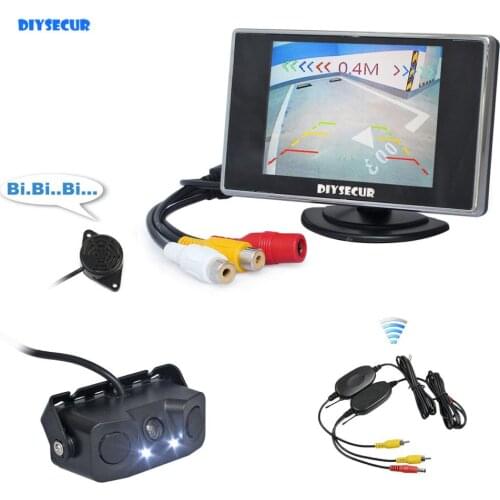 DIYSECUR Wireless 3.5" TFT LCD Car Monitor + Waterproof Parking Radar Sensor Reversing Car Camera Parking Assistance System