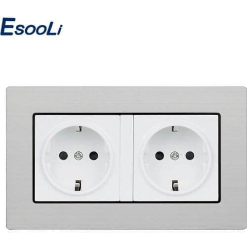 Esooli Stainless Steel Panel Socket Electric EU Standard Socket Luxury Wall Power Outlet Electrical Plug 86 Type