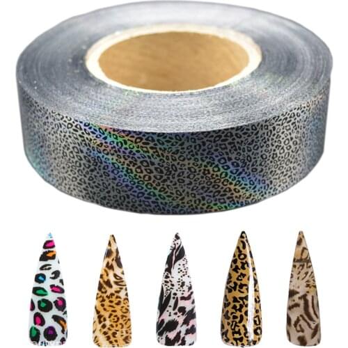 1Roll Leopard Print Nail Art Foils 500m*4cm Laser Holographic Transfer Polish Sticker Wraps Adhesive Slider Nail Art Decals