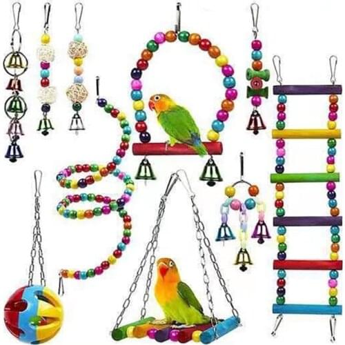 10pcs Fuuny Parrots Toys And Bird Accessories For Pet Toy Swing Stand Budgie Parakeet Cage African Grey vogel speelgoed parkiet
