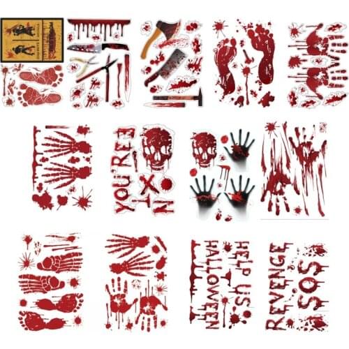 50LC Creative Halloween Decorations Clings for Adults Tags Window Wall Ornaments Party Supplies Bloody Footprint