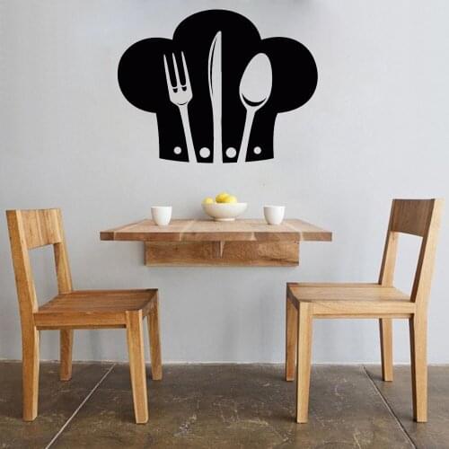 Kitchen Wall Stickers Restaurant Wall Decals Chef Hat Cutlery Home Decoration Windows Sticker Wall Vinyl Decal Fork Knife B503