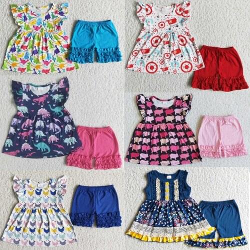Hot Sale Kids Designer Clothes Girls Summer Outfits Fashion Baby Girls Clothing Sets Boutique Dresses Icing Shorts Wholesale Set