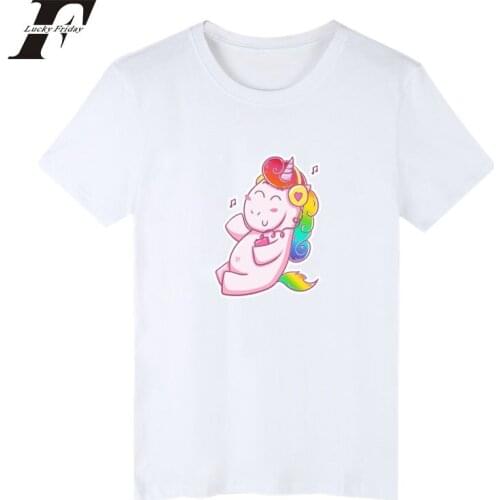 LUCKYFRIDAYF harajuku kawaii Unicorn Short Sleeve moletom t Shirt Summer Cotton Funny T-shirts Women Men T Shirts Tops Printed