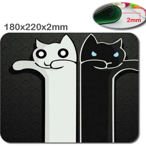 Mairuige Cute Black White Cats Personalized Design Custom Rectangle White Lock Edge Mouse Pad Gaming Mousepad in 220mm*180mm*2mm