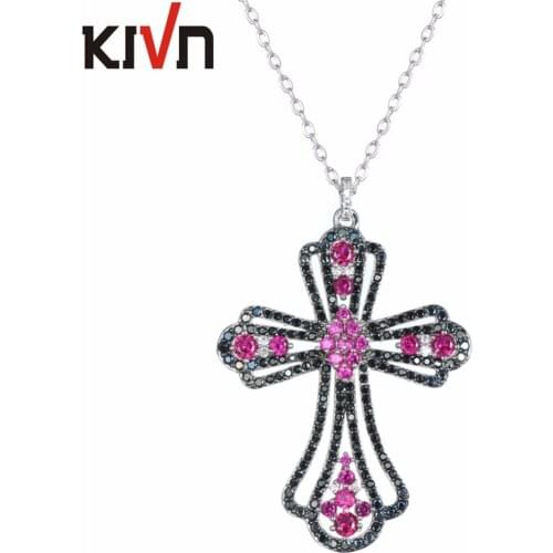KIVN Fashion Jewelry Blue CZ Cubic Zirconia Womens Girls Cross Pendants Necklaces Promotion Birthday Gifts 10pcs Lots Wholesale