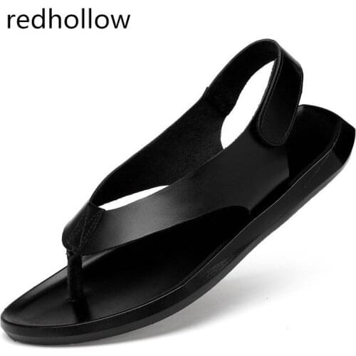 Men Fashion Summer Sandals Mens Cow Leather Beach Sandals Flip Flops Casual Men Rome Sandals Slippers Flat Shoes For Man