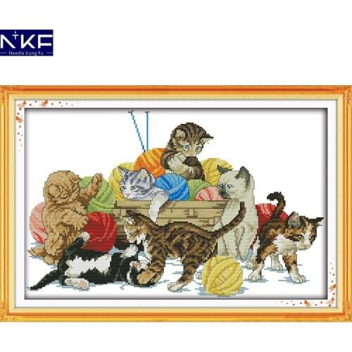 NKF The cats are playing animal style cross stitch kits patterns hand craft painting Chinese embroidery kits for home decoration