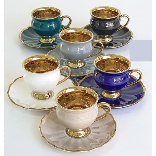 12 Piece Luxury Porcelain Coffee Cup Set Footed Cup Sets Luxury Coffee Cup Set for 6 Persons in Different Colors Style Products