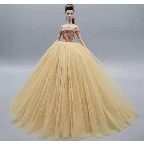 1/6 BJD Doll Clothes Elegant khaki Off Shoulder Princess Wedding Gown For Barbie Accessories Dress Vestidos 11.5" Dolls Outfits