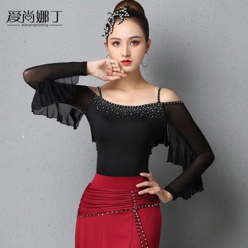 Latin dance clothing adult new Latin dance national standard practice long sleeve latin TOP
