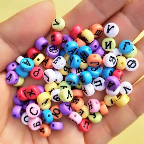 Wholesale 3400pcs/Lot 4*7MM Colorful with Black printing Round Acrylic Russian Letters Beads Assoted Letters Alphabet DIY Beads