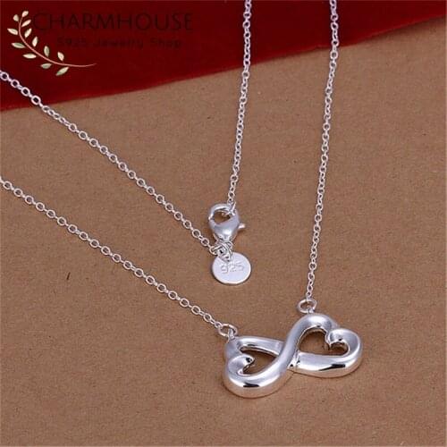 New Fashion 925 Solid Silver Necklaces For Women Infinity Heart Pendant Necklace Link Chain Wedding Bridal Jewelry Accessories