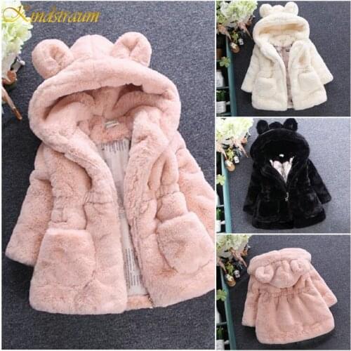 2019 Children Winter Faux Fur Fleece Jackets Girls Parkas Warm Coats Winter Overalls For Girls Hooded Baby Kids Outerwear DC175