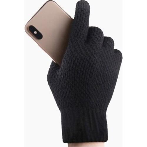Men Winter Solid Color Full Finger Touch Screen Warm Fleece Lined Warm Knitted Gloves Women Men Mitten Hiking Gloves