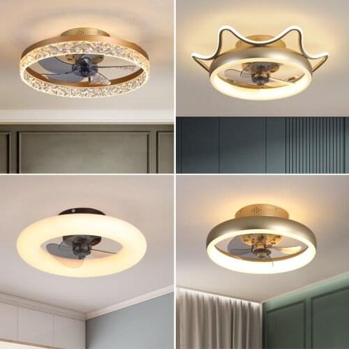 Fan Ceiling Lamp Creative Bedroom Circular Fan Ceiling Lamp Restaurant Mute Ceiling Fan Crystal Led Lighting Room Smart Lamps