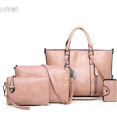 Casual 4 Sets Totes With Hairball Classic Simple Designer Handbag Leather Fashion Composite Shoulder Messenger Bags For Women