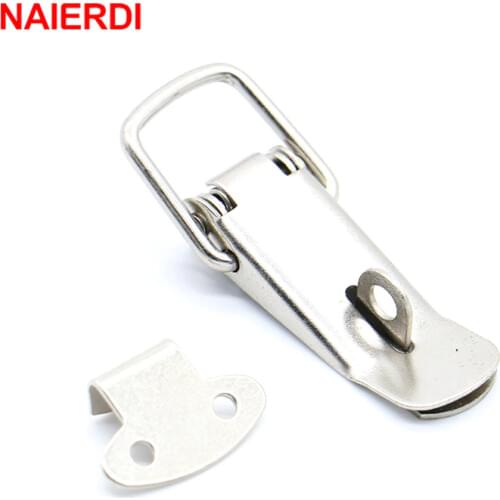 4PC NAIERDI-J106 Cabinet Box Locks Spring Loaded Latch Catch Toggle 27*63 Iron Hasps For Sliding Door Window Furniture Hardware