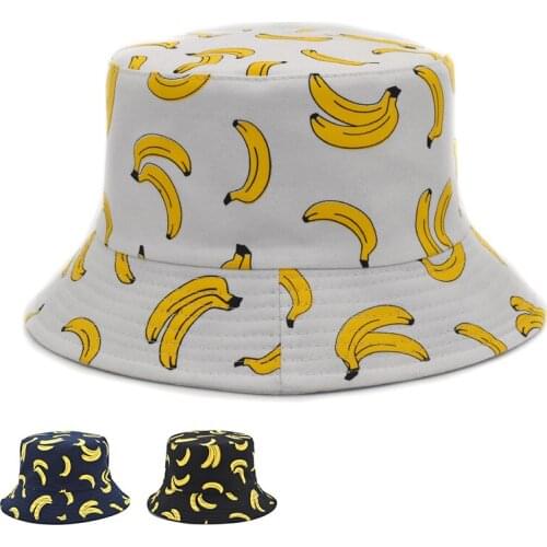 Men Banana printing Fisherman Hat Unisex Outing Cotton Breathable Foldable Sun Hat Women Double-side Wearing Bucket Hat