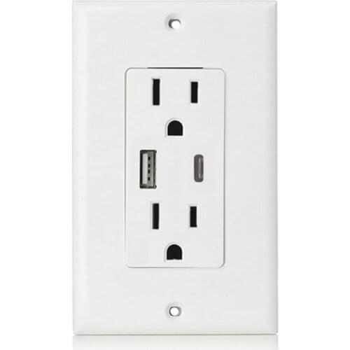 US American Standard 4.8A Wall Socket USB Type A Type C charge Power Adapter Outlets Universal Plug,TR Protection,Fast‑Charge