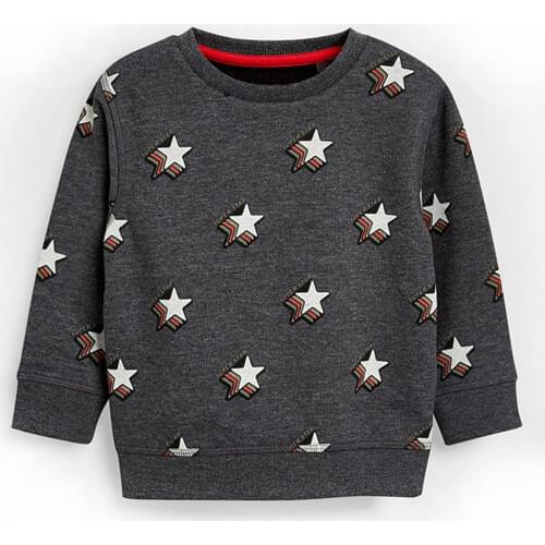 Jumping Meters Boys Sweater Warm Stars Printed Grey Baby Girls Boys shirt Kids Long Sleeve Tops 100% Cotton Winter Clothes