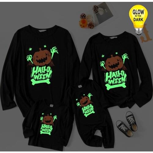 PatPat Family Matching Halloween Pumpkin and Fluorescent Letter Print Black Long-sleeve Sweatshirts