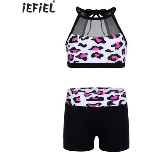 Girls Leopard Tank Top + Bottoms Tankini Outfits Girls Ballet Dance Costumes Kids Children Clothes Gymnastics Leotards Dancewear