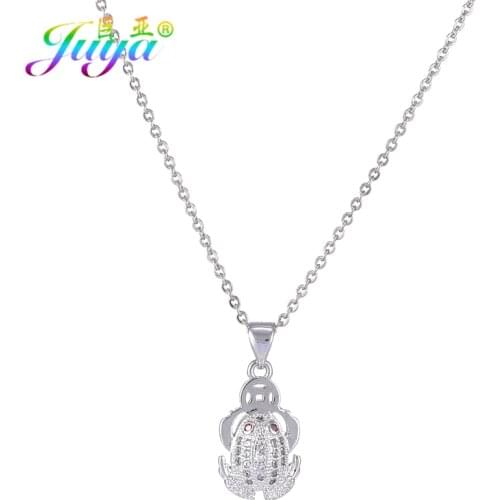 Juya New Arrival Micro Pave Zircon Jewelry Frog Animal Pendant Necklace For Women Handmade Chain Chocker Christmas Gift Jewelry